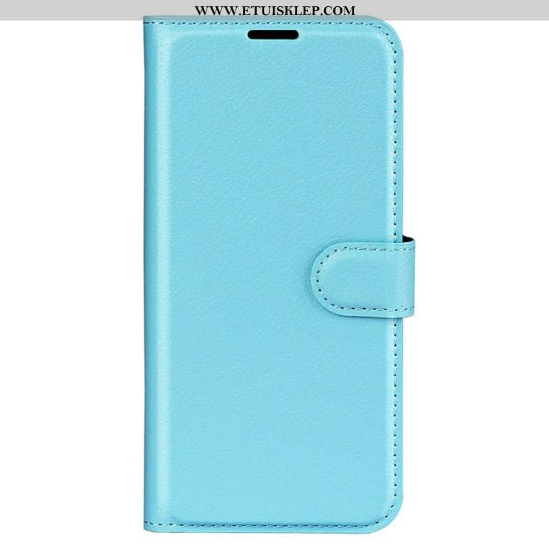 Etui Folio do iPhone 15 Klasyczna Sztuczna Skóra Litchi